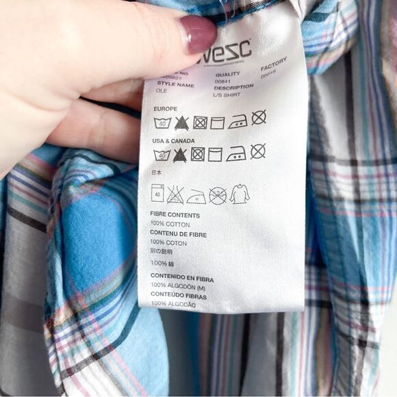 WESC Ole Shirt Plaid Blue Button Up Men's L Lightweight Long Sleeved - Picture 4 of 9